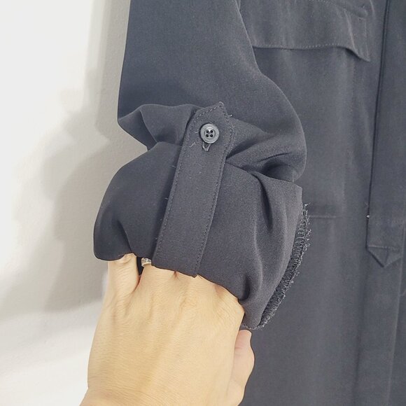 Catherine Malandrino Black Pocket Relaxed Fit Blouse Button Down Business Causal - Picture 7 of 12